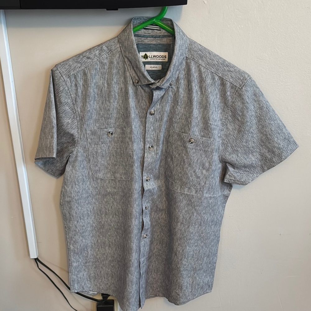 Gray Men's button down shorts sleeve Shirt thin light stretch shirt Tallwoods